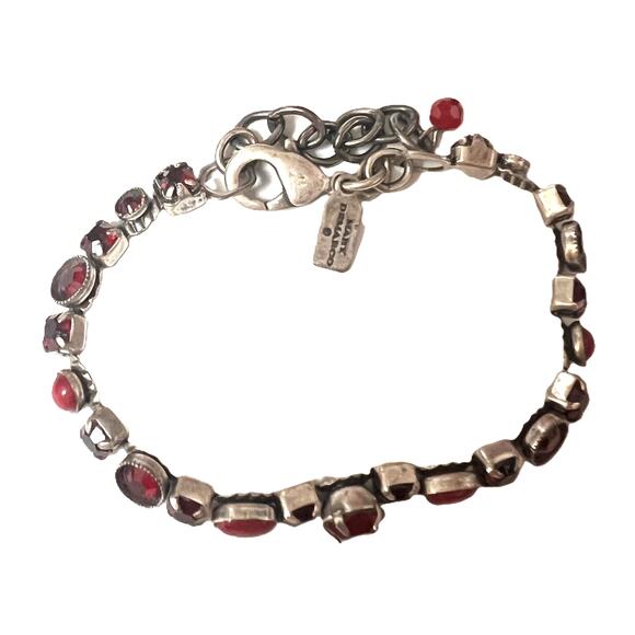 Mary DeMARCO La Contessa vintage designer bracelet Faux Garnet/Ruby Pewter 6"-8" - Picture 2 of 8